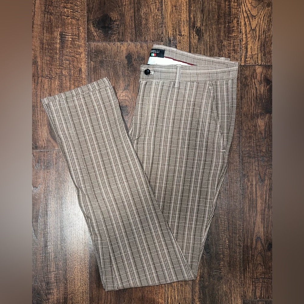 Rivelli Men's Tan Plaid Dress Pants - Picture 4 of 7